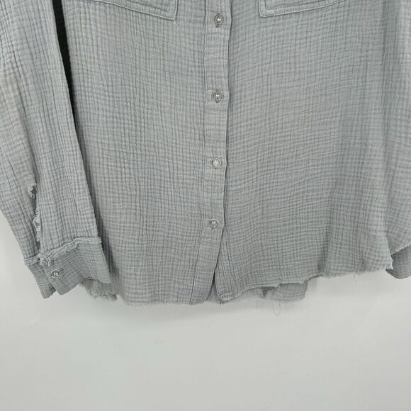 LA MIEL Women's Blue Gray Gauzy Oversized Button Up Long Sleeve Shirt Size Small - Picture 4 of 6